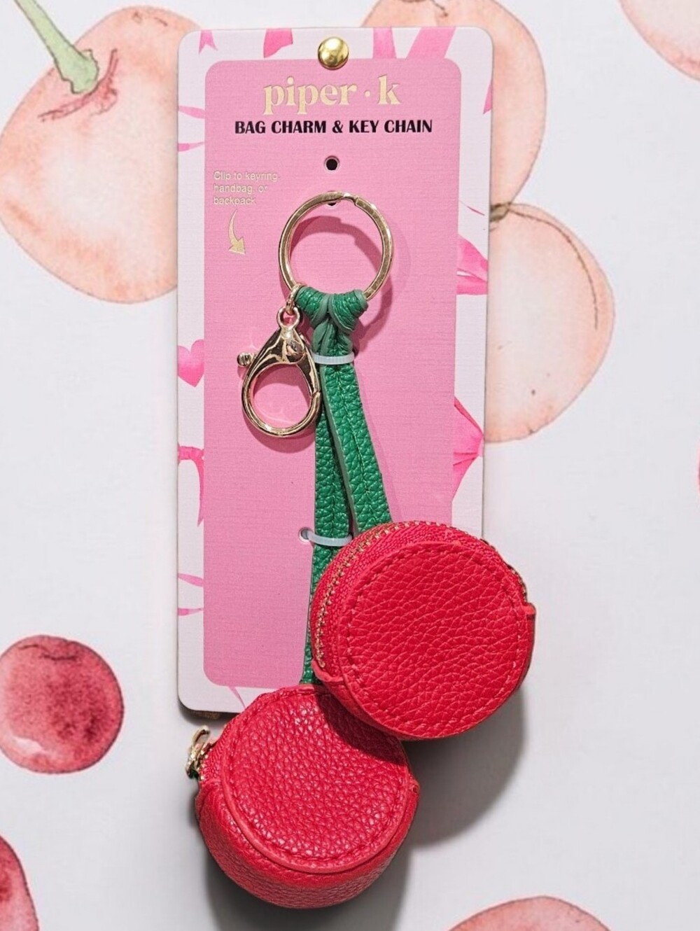 Piper K Cherry Zip Bag Charm & Key Chain - Gem